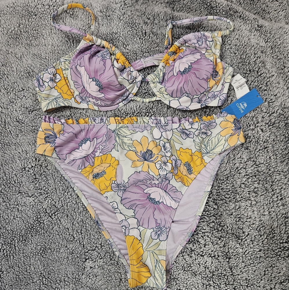 Cupshe Purple and Yellow Floral One Piece Swimsuit